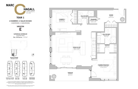 Floor plan for 2 beds, 2 baths, 1213 sqft